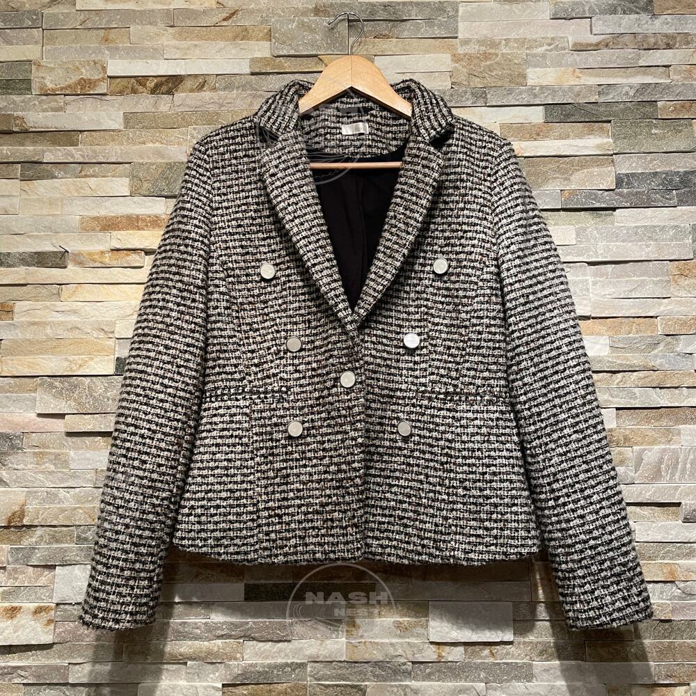 Ecru NWOT Tweed Blazer 10 | Black White Bouclé, Mother of Pearl Buttons, Pockets - Picture 6 of 12
